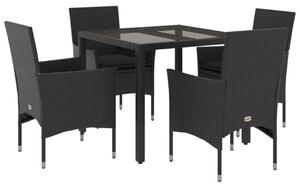 VidaXL - 5 Részes Kerti Étkezőgarnitúra - Polyrattan - Fekete