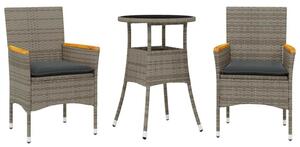 VidaXL 3 részes szürke polyrattan/üveg kerti étkezőgarnitúra párnával