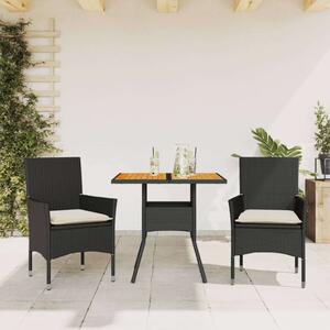 VidaXL - 2 Személyes Kerti Étkezőgarnitúra - Polyrattan/Akácfa - Fekete