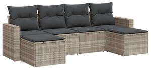 VidaXL 6 részes világosszürke polyrattan kerti ülőgarnitúra párnákkal
