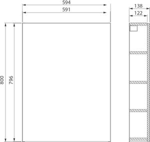 Cersanit City szekrény 59.4x13.8x80 cm oldalt függő fehér S584-021-DSM