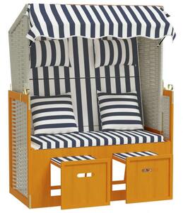 VidaXL fehér és kék polyrattan és tömör fa strandszék párnákkal