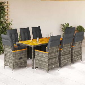 VidaXL Polyrattan Kerti Bútor - 9 részes Bisztrókészlet - Szürke