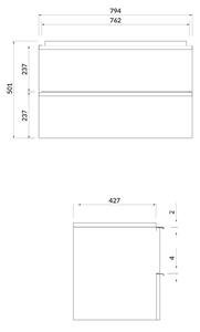 Cersanit Virgo szekrény 79.4x42.7x50.1 cm Függesztett, mosdó alatti szürke-tölgy S522-029