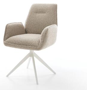 DELIFE Étkezőszék Zoa-Flex bouclé sötét bézs kereszt láb széles fehér 360° forgatható billenő zsákrugós