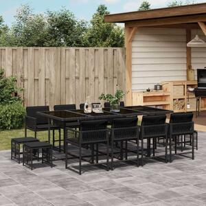 VidaXL 13 részes fekete polyrattan kerti ülőgarnitúra párnákkal
