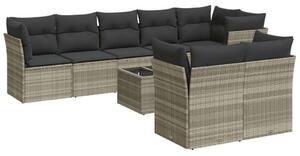 VidaXL Polyrattan Kerti Ülőgarnitúra - 9 részes, Világosszürke