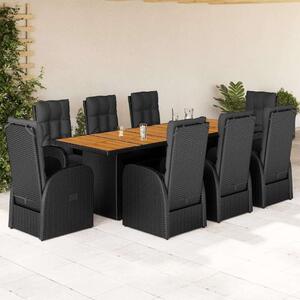 VidaXL - 9 részes Kerti Étkezőgarnitúra - Polyrattan - Fekete