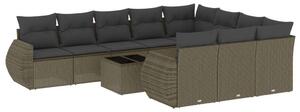 VidaXL 11 részes világosszürke polyrattan kerti ülőgarnitúra párnákkal