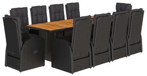 VidaXL Polyrattan Kerti Étkezőgarnitúra - 11 részes - Fekete