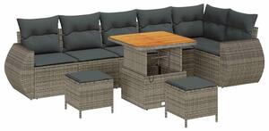 VidaXL Kerti Kanapé Szett párnával tárolóval 9 pcs Szürke Poly Rattan