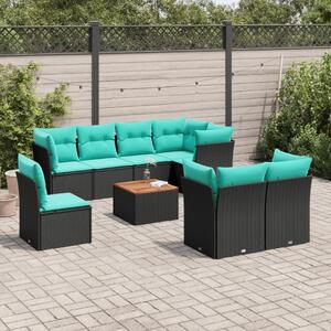 VidaXL 9 részes fekete polyrattan kerti ülőgarnitúra párnával