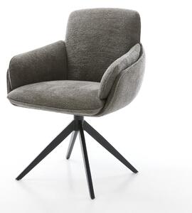 DELIFE Étkezőszék Luan-Flex karfás bouclé puha sötét bézs kereszt láb széles fekete 360° forgatható billenő funkció