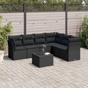 Polyrattan Kerti Ülőgarnitúra - 7 részes - Fekete