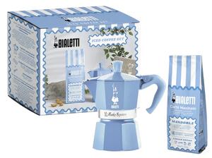 Bialetti Moka Express kotyogós kávéfőző, kék+Mandulás őrölt kávé, 250g (5409)