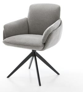 DELIFE Étkezőszék Luan-Flex kárpitozott karfás strukturált szövet puha szürke kereszt láb széles fekete 360° forgatható billenő funkció