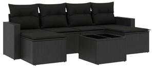 Polyrattan Kerti Ülőgarnitúra - 7 részes - Fekete