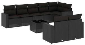 VidaXL Polyrattan Kerti Ülőgarnitúra - 9 részes - Fekete
