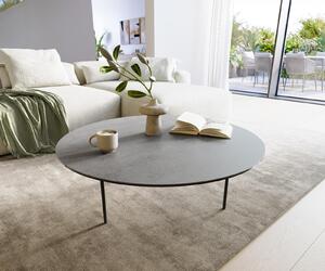 DELIFE Dohányzóasztal Edge kerek 100x100 cm kerámia beton szürke Trive fém fekete