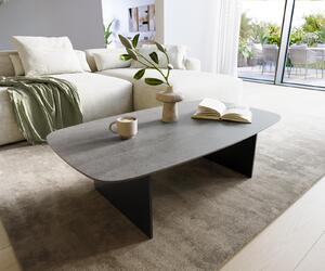 DELIFE Dohányzóasztal Edge hajóformájú 120x70 cm kerámia beton szürke Salto fém fekete