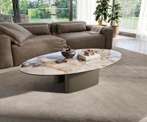 DELIFE Dohányzóasztal Edge ovális 135x80 cm kerámia patagonia polírozott ovada titán effektfinish