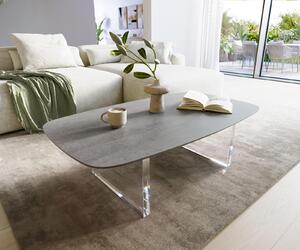 DELIFE Dohányzóasztal Edge hajóformájú 120x70 cm kerámia beton szürke Lumia akril