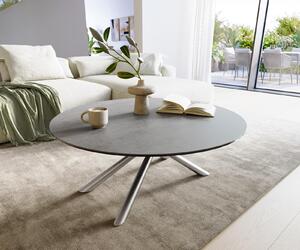 DELIFE Dohányzóasztal Edge kerek 100x100 cm kerámia beton szürke Sarity rozsdamentes acél szálcsiszolt