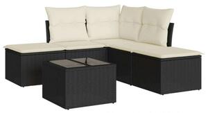 Polyrattan Kerti Ülőgarnitúra - 6 részes - Fekete