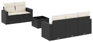 Polyrattan Kerti Ülőgarnitúra - 6 részes - Fekete