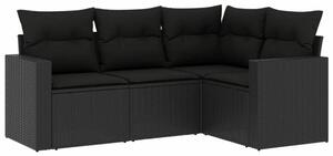 VidaXL 4 részes fekete polyrattan kerti ülőgarnitúra párnákkal