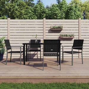 VidaXL - 5 részes Kerti Étkezőgarnitúra - Fekete Polyrattan