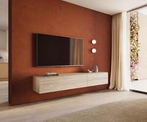 DELIFE TV szekrény Cuor 220 cm kerámia Laminam® Travertino Bianco krémfehér 1 billenő ajtó 2 fiókos lebegő