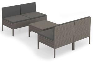 Polyrattan Kerti Ülőgarnitúra - 5 részes - Szürke