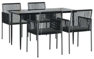 VidaXL 5-részes fekete polyrattan és acél kerti étkezőszett párnákkal