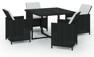 VidaXL Kerti Étkezőgarnitúra - 5 részes - Fekete Polyrattan