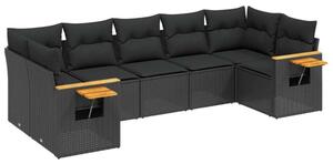 Polyrattan Kerti Ülőgarnitúra - 7 részes - Fekete