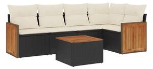 Polyrattan Kerti Ülőgarnitúra - 6 részes - Fekete