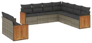 VidaXL Polyrattan Kerti Ülőgarnitúra - 9 részes - Szürke