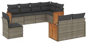 VidaXL 8-részes szürke polyrattan kerti ülőgarnitúra párnákkal