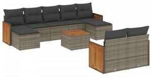 Polyrattan Kerti Ülőgarnitúra - 10 részes - Szürke