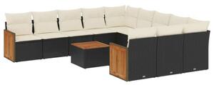 VidaXL Polyrattan Kerti Ülőgarnitúra - 12 részes - Fekete