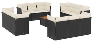 VidaXL 13 részes fekete polyrattan kerti ülőgarnitúra párnákkal