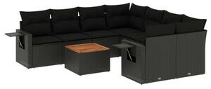 VidaXL Polyrattan Kerti Ülőgarnitúra - 9 részes - Fekete