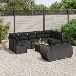 VidaXL 10 részes fekete polyrattan kerti ülőgarnitúra párnákkal