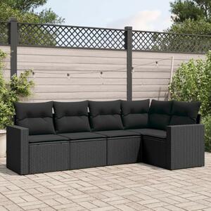 VidaXL 5 részes fekete polyrattan kerti kanapészett párnákkal