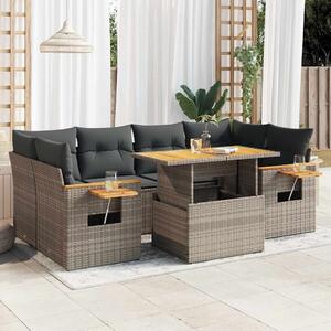 VidaXL 7 részes szürke polyrattan akácfa kerti ülőgarnitúra párnákkal