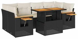VidaXL 7 részes fekete polyrattan akácfa kerti ülőgarnitúra párnával