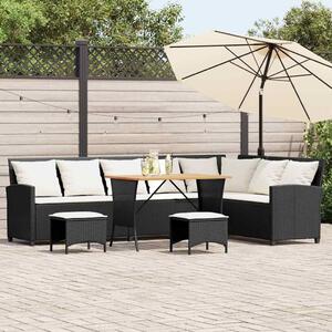 VidaXL 4 részes fekete polyrattan kerti ülőgarnitúra párnával L-alakú