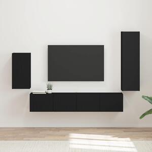 VidaXL TV szekrény garnitúra 4 db Fekete Szerelt Fa