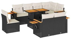 VidaXL 9 részes Kerti Ülőgarnitúra - Polyrattan - Fekete